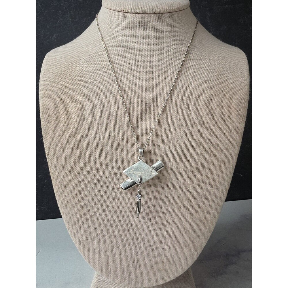 Lenox 925 Sterling Silver CZ Graduation Cap Pendant Necklace Adjustable READ